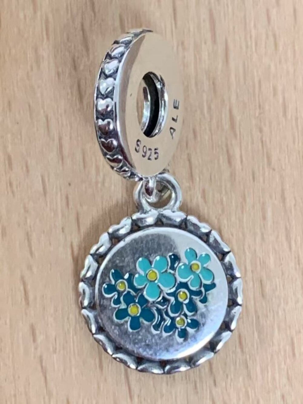 Pandora Blue Forget-Me-Not Flower Dangle Charm, S925 Silver Jewelry Bracelets